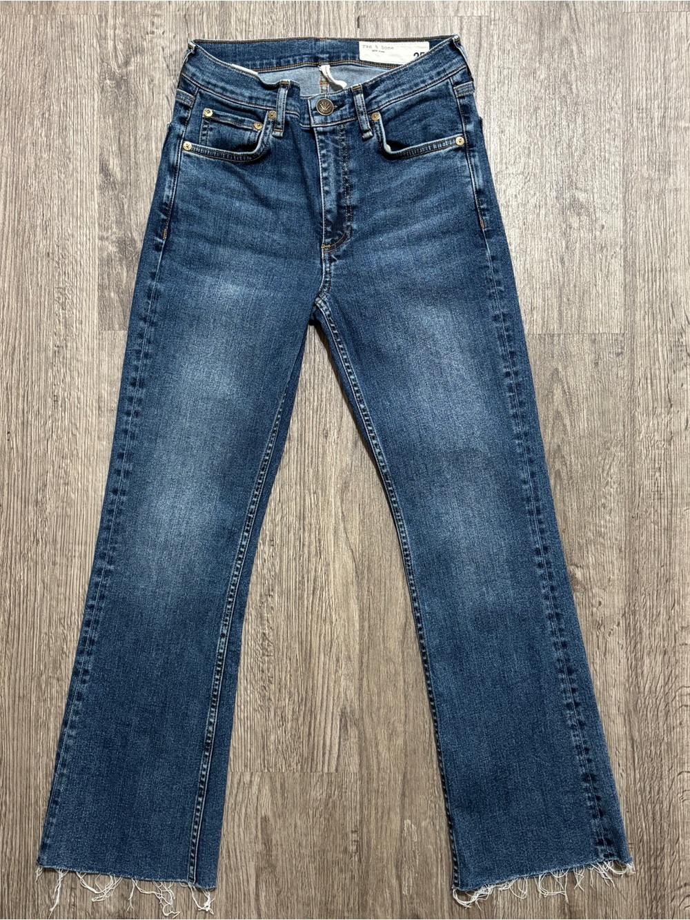 Rag & Bone Peyton Mid Rise Bootcut Jeans Womens 25 Blue Raw Hem